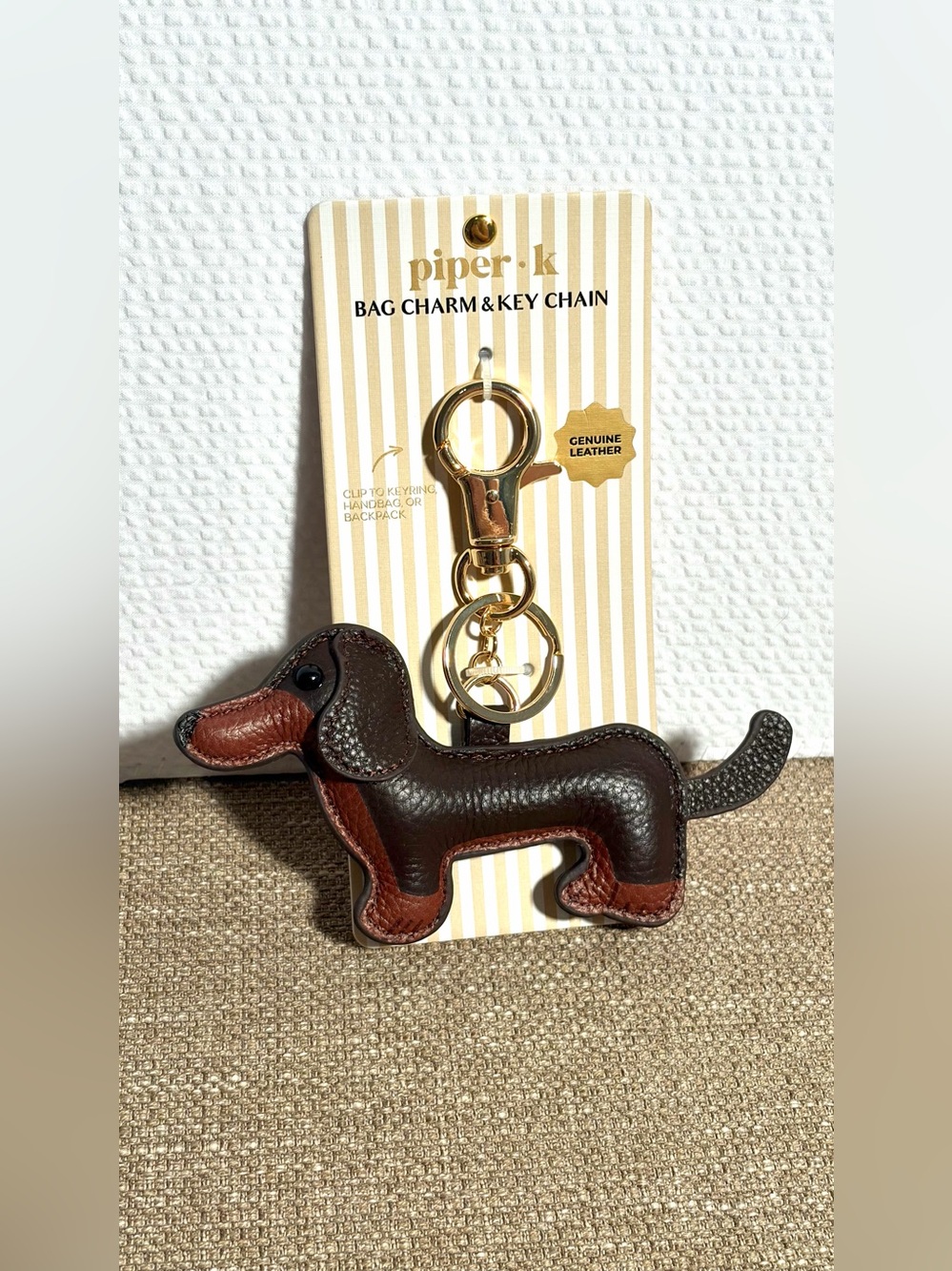 piper • k - WEENIE DOG KEYCHAIN Brown Leather Dachshund Bag Charm & Key Chain - Picture 6 of 6